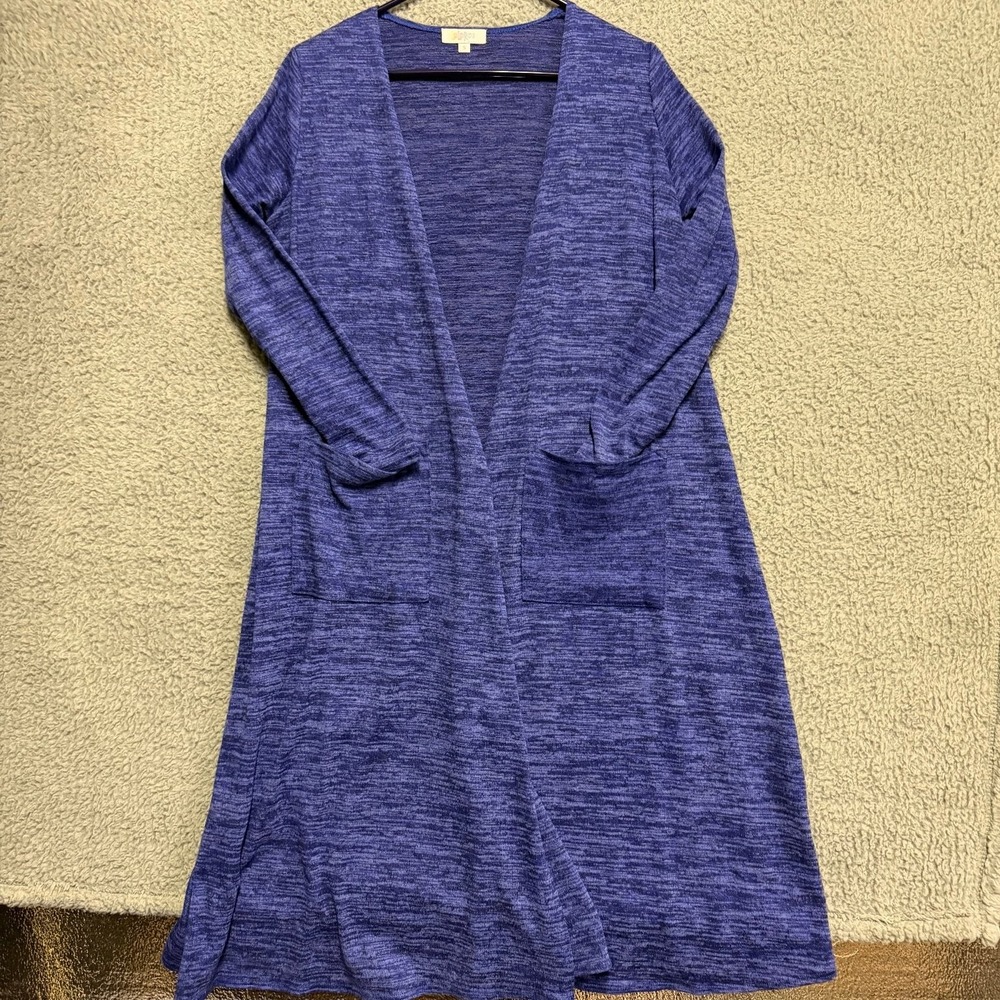LuLaRoe Women's Small S Purple Blue Marled Long Open Cardigan Sweater Pockets